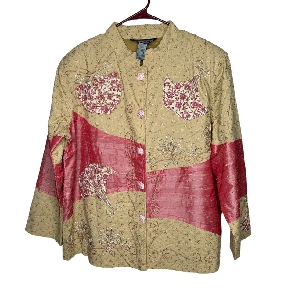 INDIGO MOON Jacket Pink Raw Silk Embroidered Art to Wear 1X
